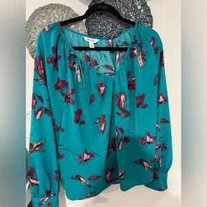 Kensie Turquoise and Pink Floral Blouse